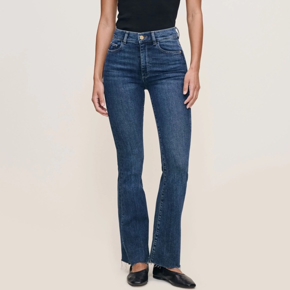 DL1961 Bridget Boot Highrise 31.5 Jeans Raw Edge Size 29 Dark Wash - Picture 1 of 11
